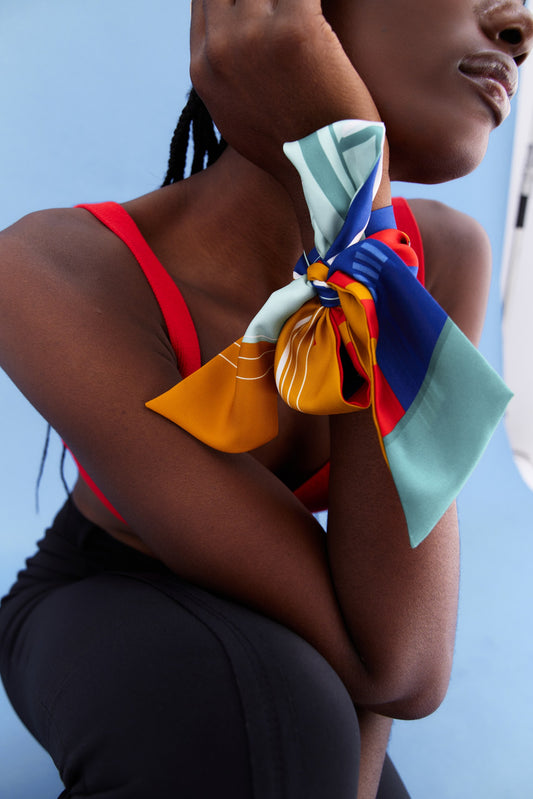 Peaceful Skies, Endless Horizons- UAE (Admiral Blue Red)/ Silk twilly scarf