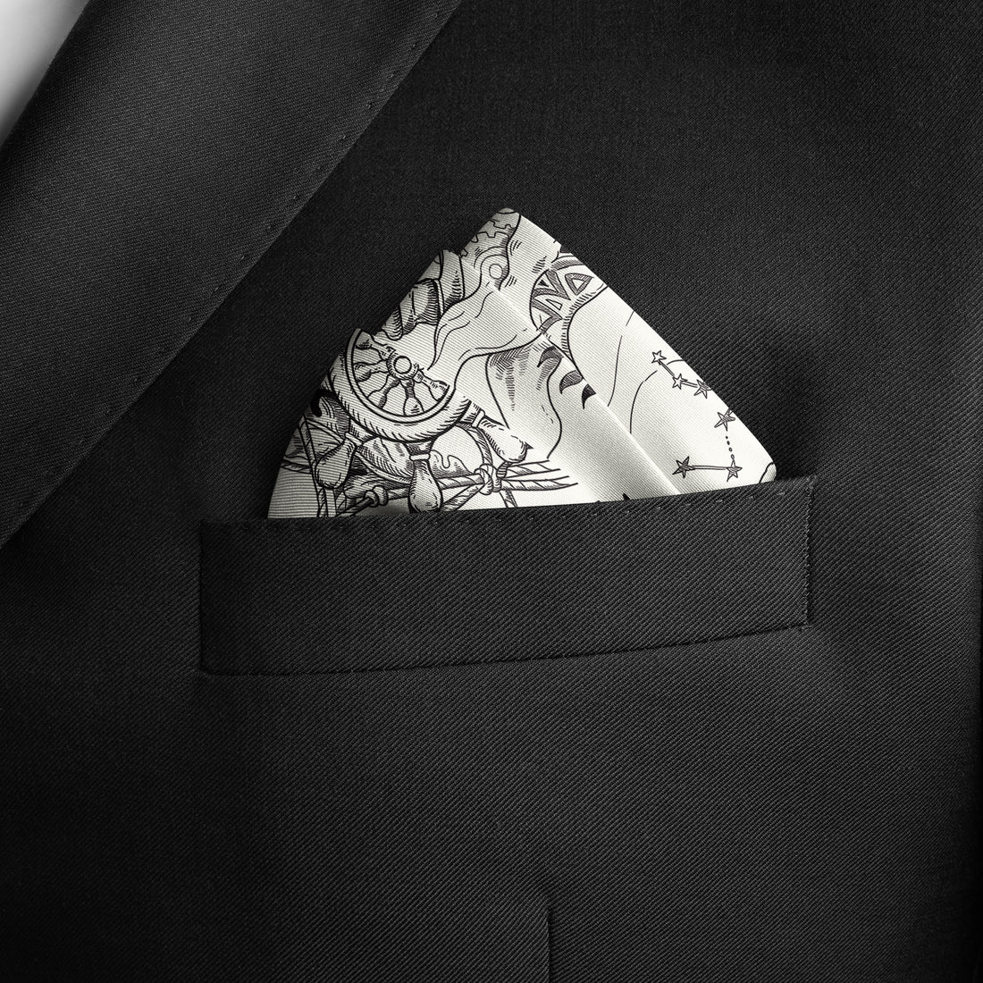 The Secrets of the Emirati Dhow (Ivory White and Charcol Black )/ Pocket square 35