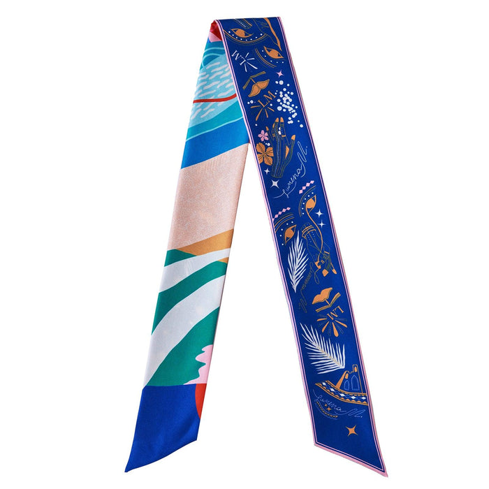Dreaming under the Dubai sun (Midnight Blue & Mandarine Orange second side) / Silk twilly scarf - Lumena Maison