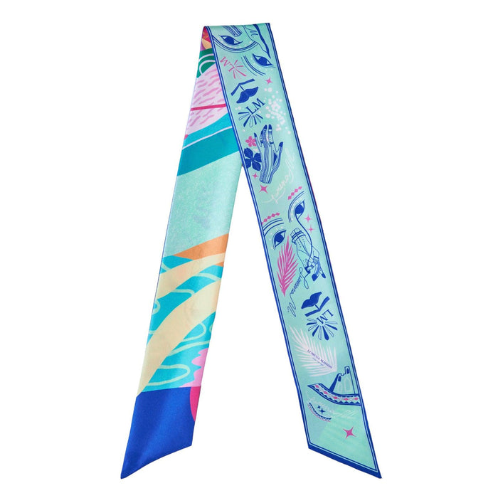 Dreaming under the Dubai sun (Candy & Maldivian Blue second side) / Silk twilly scarf - Lumena Maison