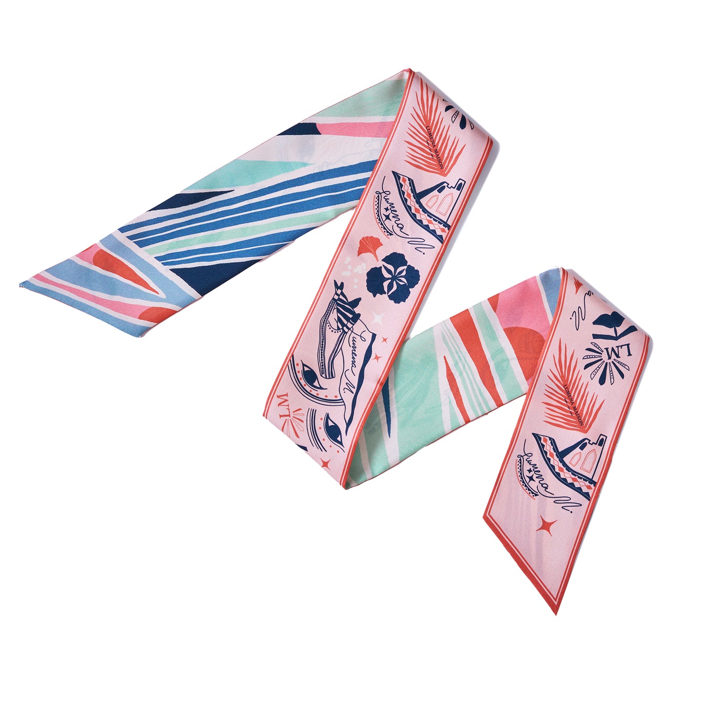 The Palm (Rose shadow pink second side) / Silk twilly scarf