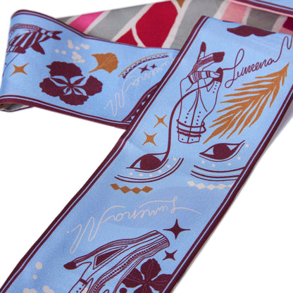 The Palm (Burgundy & Provence Blue second side) / Silk twilly scarf