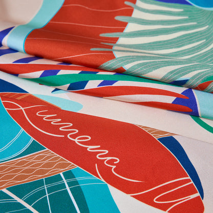 The Dubai Kite beach (Brick Orange with Violet frame) / Silk scarf