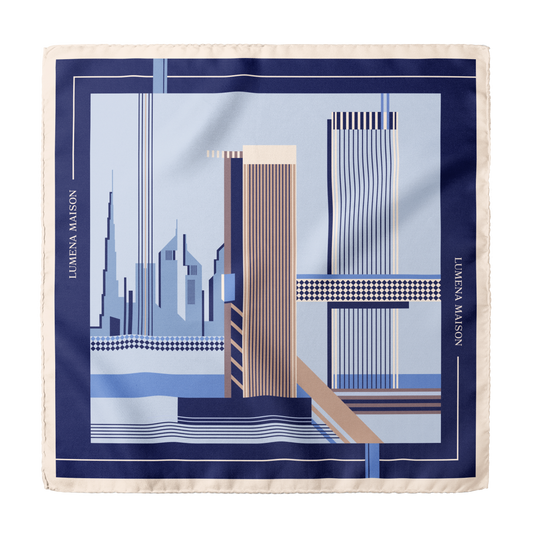 One Zaabeel - Dubai Skyscapers (Blue) / Silk scarf