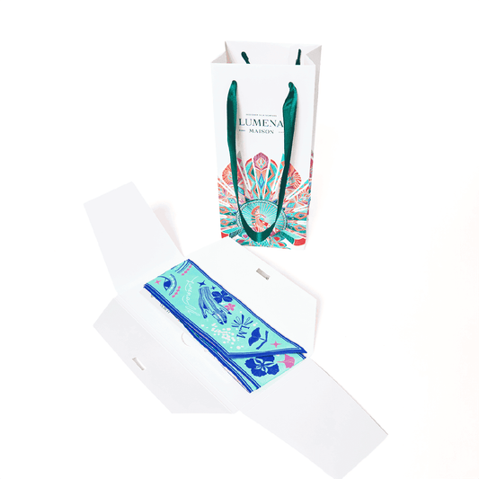The Story of Emirati Equestrian Heritage (Blue & Red)/ Silk twilly scarf