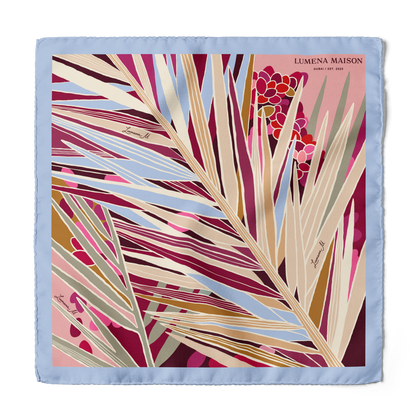 The Palm (Burgundy & Sky Blue frame) / Silk scarf