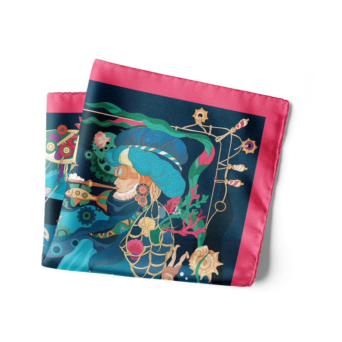 The Secrets of the Emirati Dhow (Navy Blue, Fuchsia)/ Pocket square 35