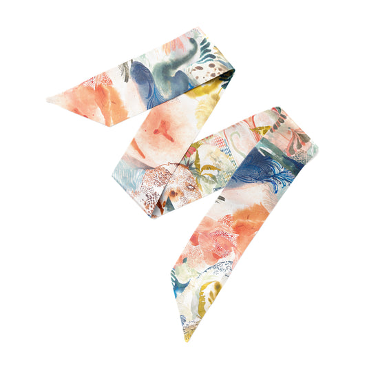 The Mystery of The Emirati Royal Gardens (Peach Pink)/ Twilly Silk Scarf