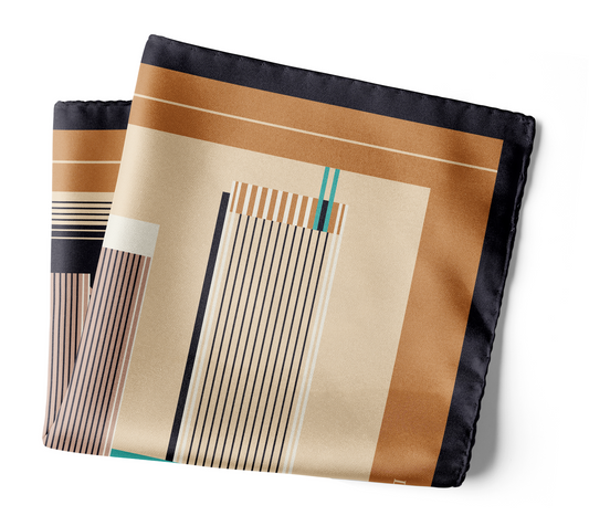 Pocket Square - One Zaabeel Skyline Print in Beige, Dubai-Inspired | Lumena Maison