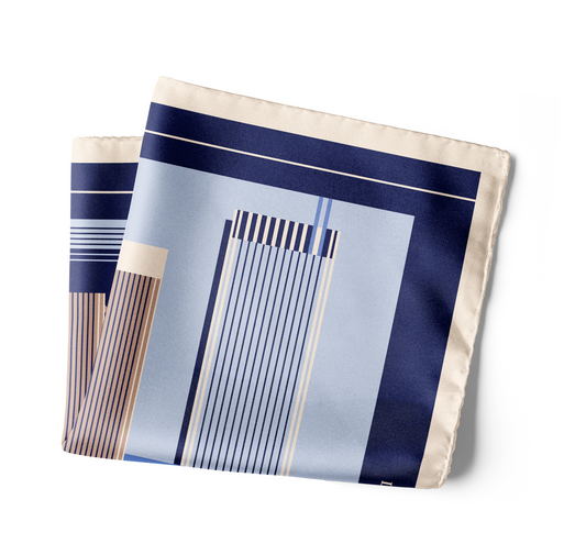 Pocket Square - One Zaabeel Skyline Print in Blue, Dubai-Inspired | Lumena Maison