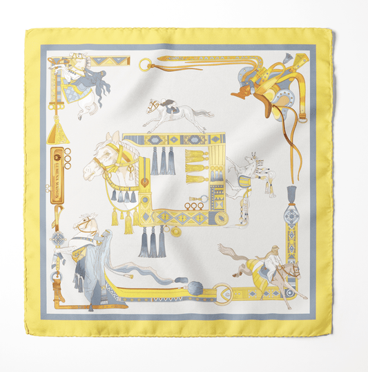 The Story of Emirati Equestrian Heritage (Yellow & Blue)/ Silk scarf