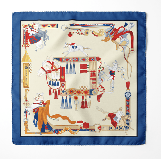 The Story of Emirati Equestrian Heritage (Blue & Red )/ Silk scarf