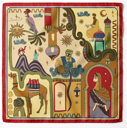 Arabian Nights ( Red/ Warm Beige)/ Silk scarf