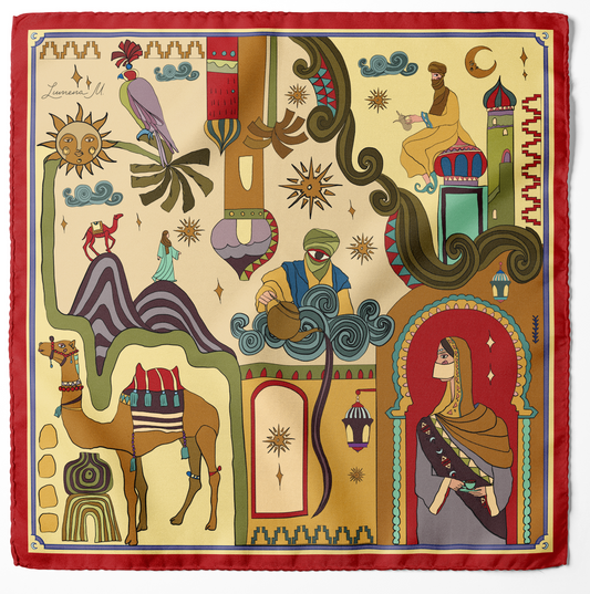 Arabian Nights ( Red/ Warm Beige)/ Silk scarf