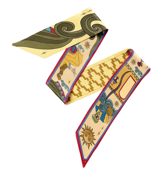 Arabian Nights ( Red/ Warm Beige)/ Silk twilly scarf