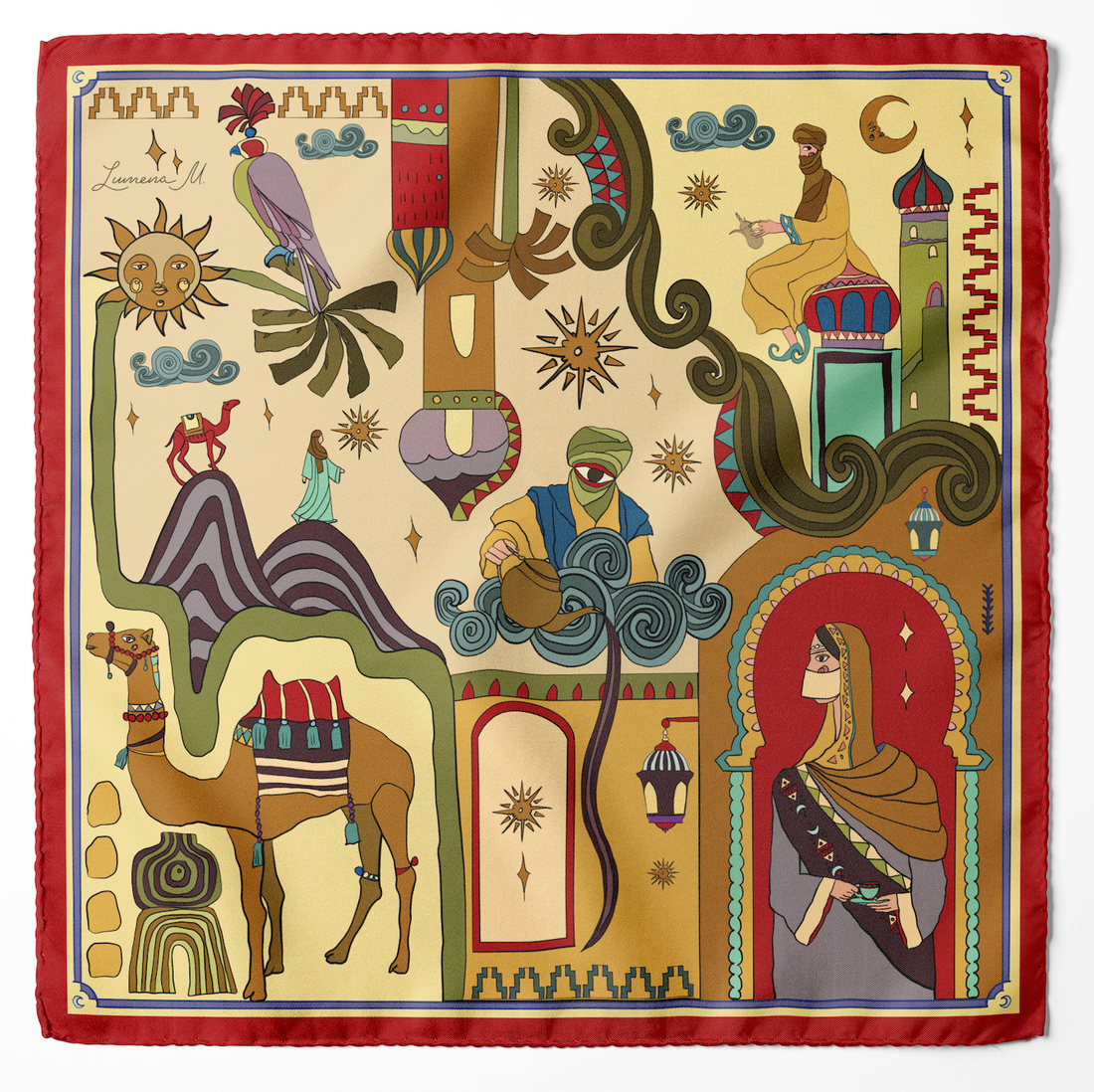 Arabian Nights ( Red/ Warm Beige)/ Pocket square 35