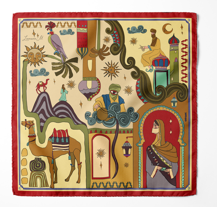 Arabian Nights ( Red/ Warm Beige)/ Silk scarf