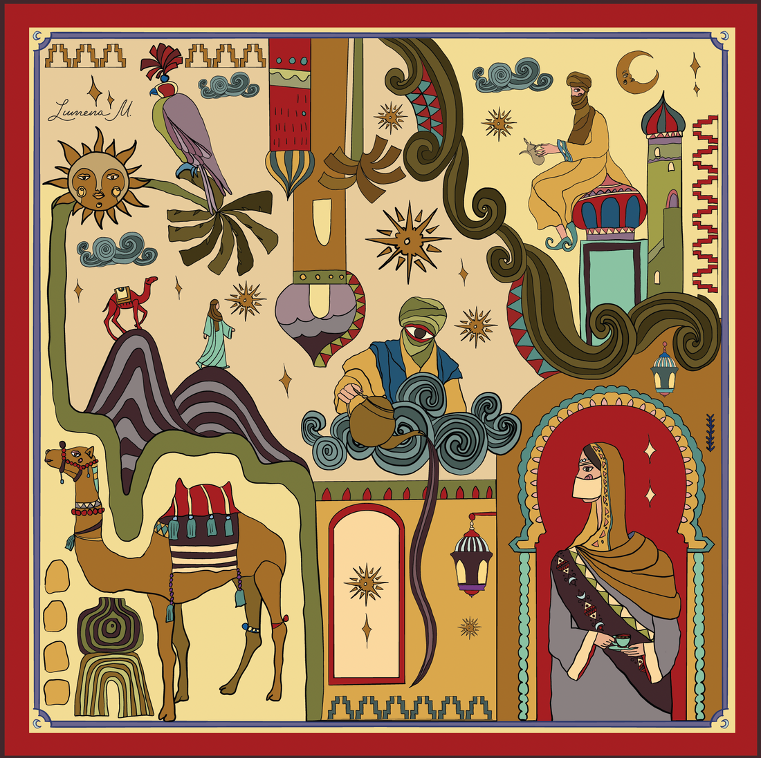 Arabian Nights ( Red/ Warm Beige)/ Shawl