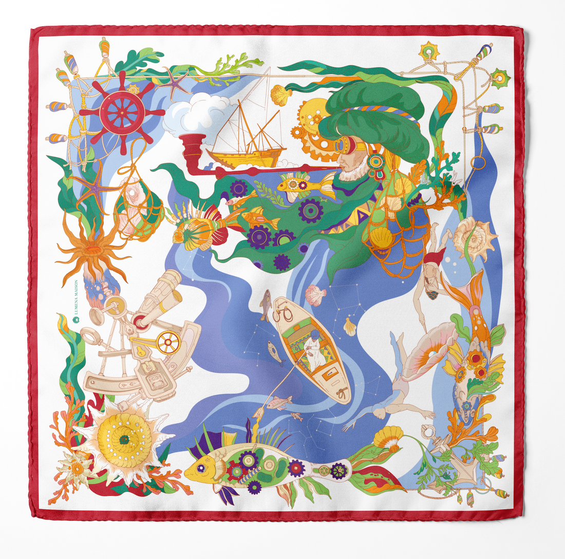 The Secrets of the Emirati Dhow (Red Frame )/ Silk Scarf