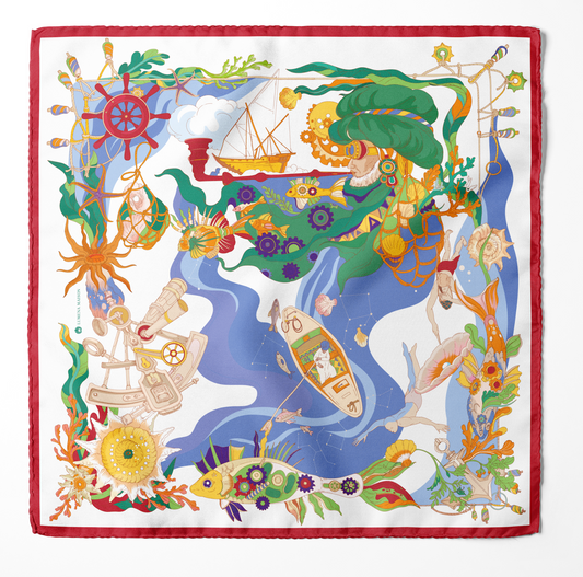 The Secrets of the Emirati Dhow (Red Frame )/ Pocket square 35