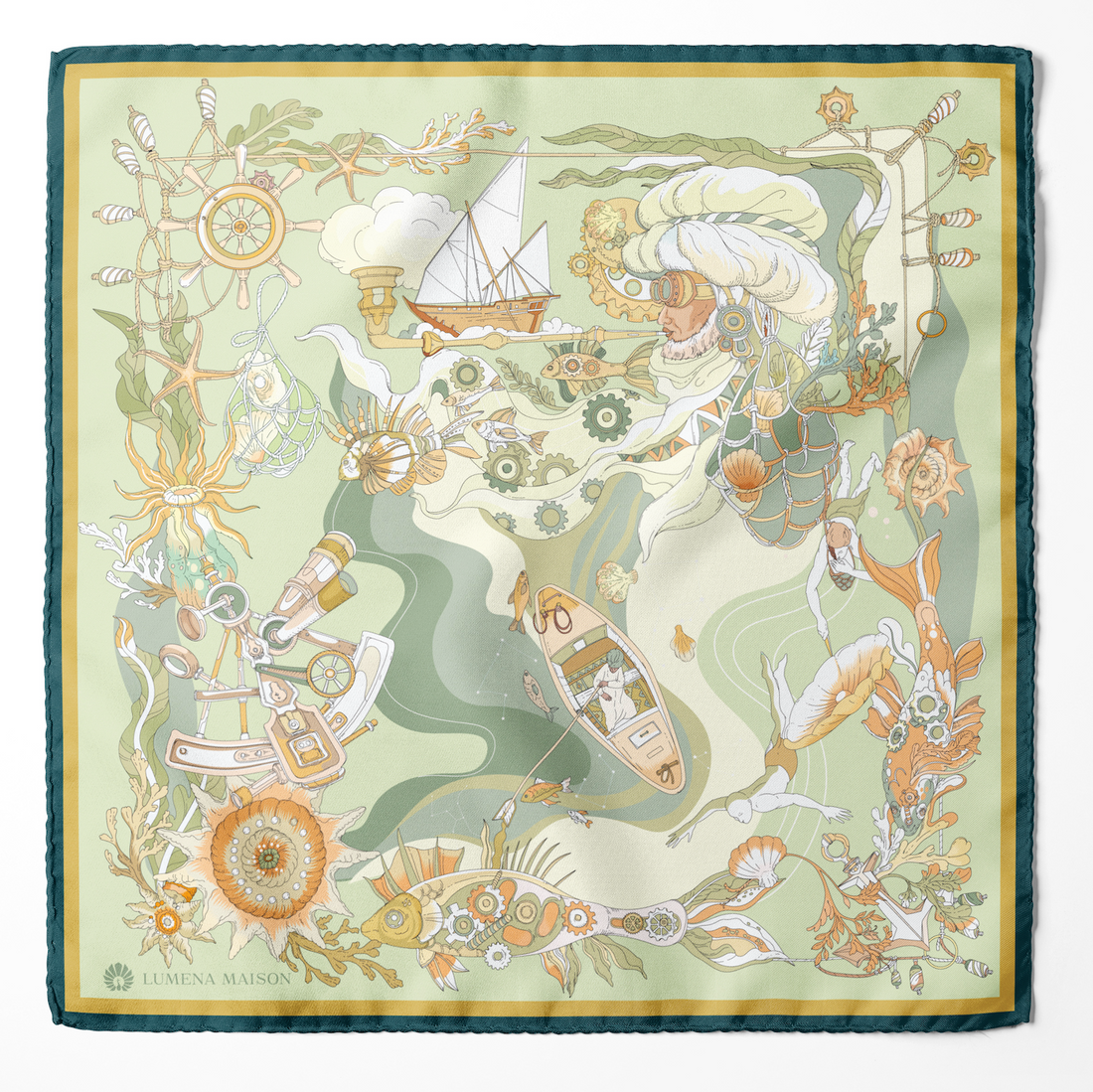 The Secrets of the Emirati Dhow (Lime Green and Oyster White )/ Silk Scarf