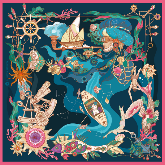 The Secrets of the Emirati Dhow (Navy Blue, Fuchsia)/ Shawl