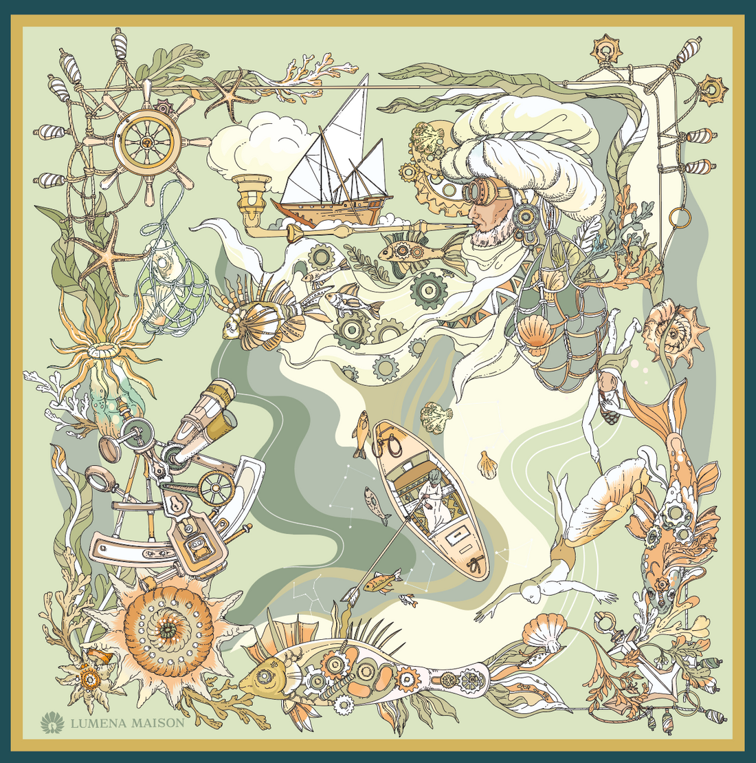 The Secrets of the Emirati Dhow (Lime Green and Oyster White )/ Shawl