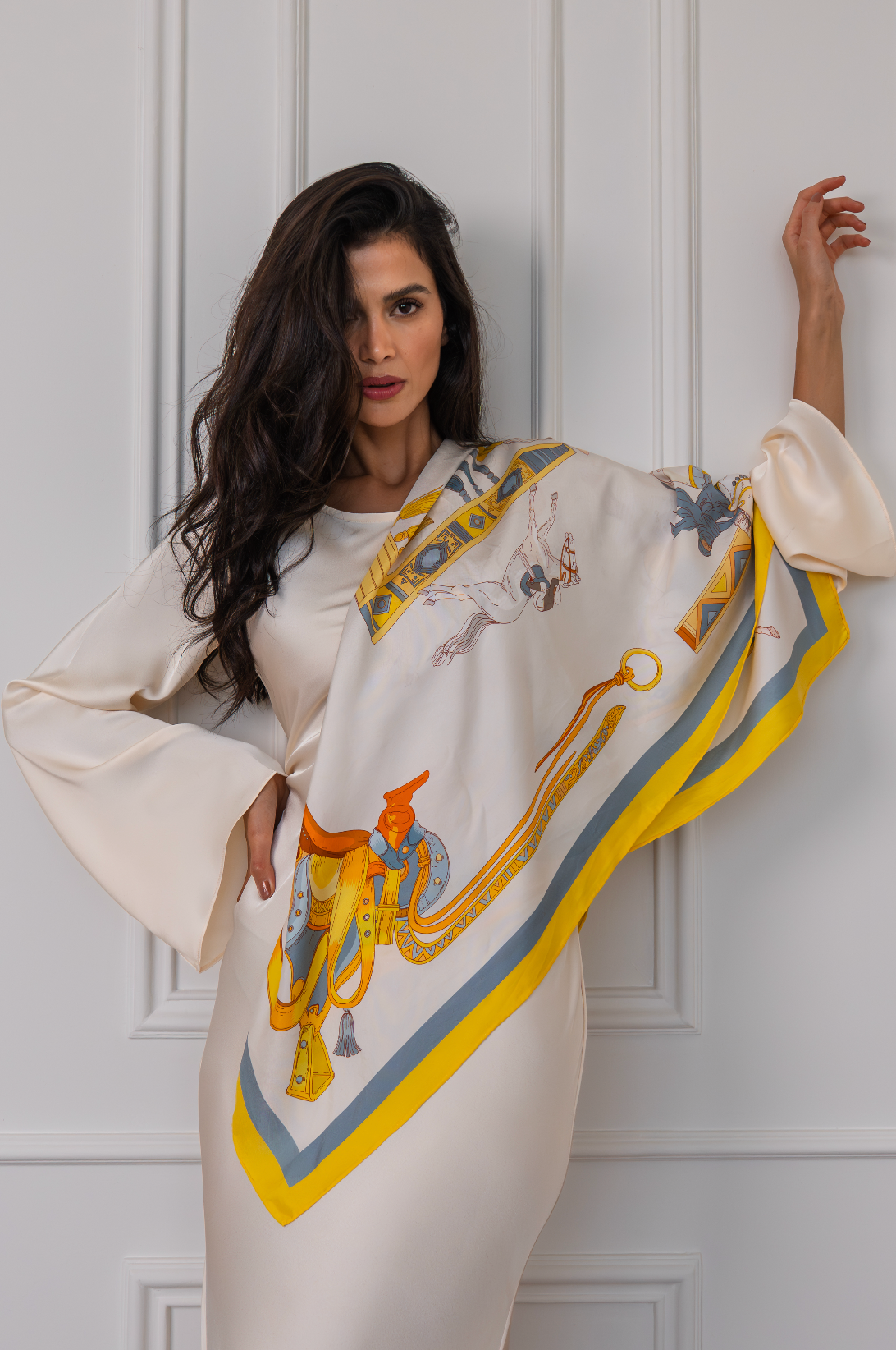 The Story of Emirati Equestrian Heritage (Yellow & Blue)/ Silk scarf