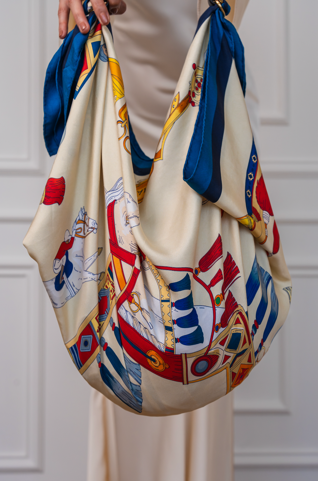 The Story of Emirati Equestrian Heritage (Blue & Red )/ Silk scarf