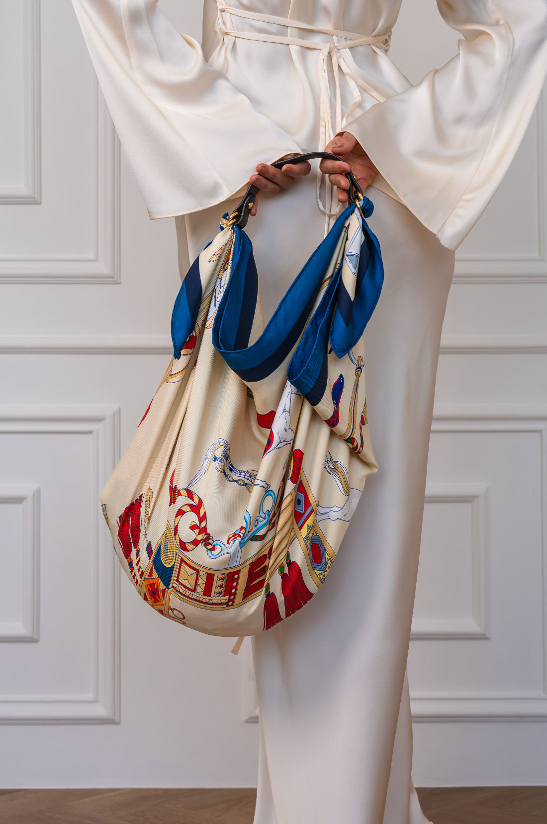 The Story of Emirati Equestrian Heritage (Blue & Red )/ Silk scarf