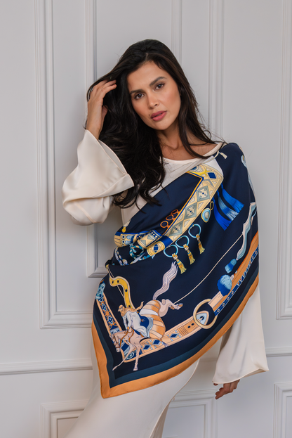 The Story of Emirati Equestrian Heritage (Navy & Beige ) Scarf