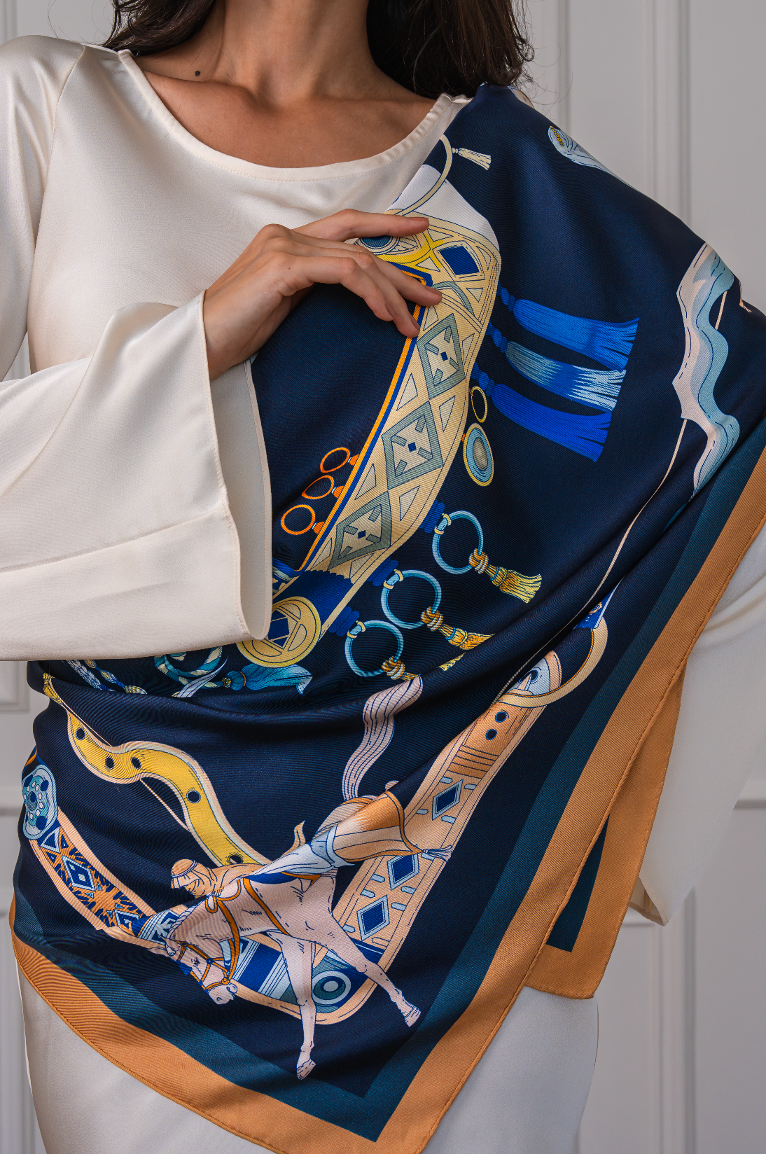 The Story of Emirati Equestrian Heritage (Navy & Beige ) Scarf