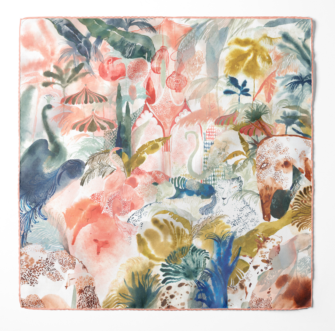The Mystery of The Emirati Royal Gardens (Peach Pink)/ Silk Scarf