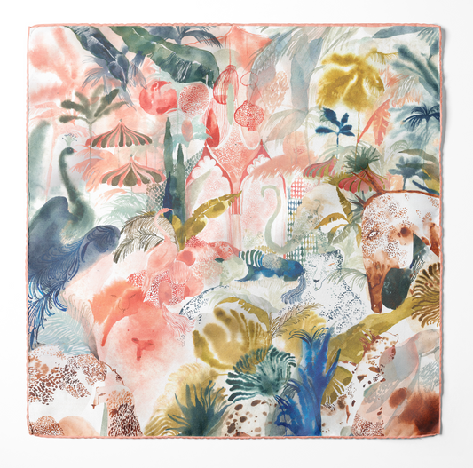The Mystery of The Emirati Royal Gardens (Peach Pink)/ Silk Scarf