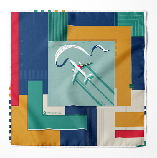 Peaceful Skies, Endless Horizons- UAE (Admiral Blue, Red, Yellow)/ Silk Scarf