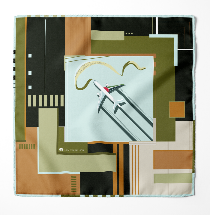 Peaceful Skies, Endless Horizons- UAE (Black Army)/ Silk Scarf