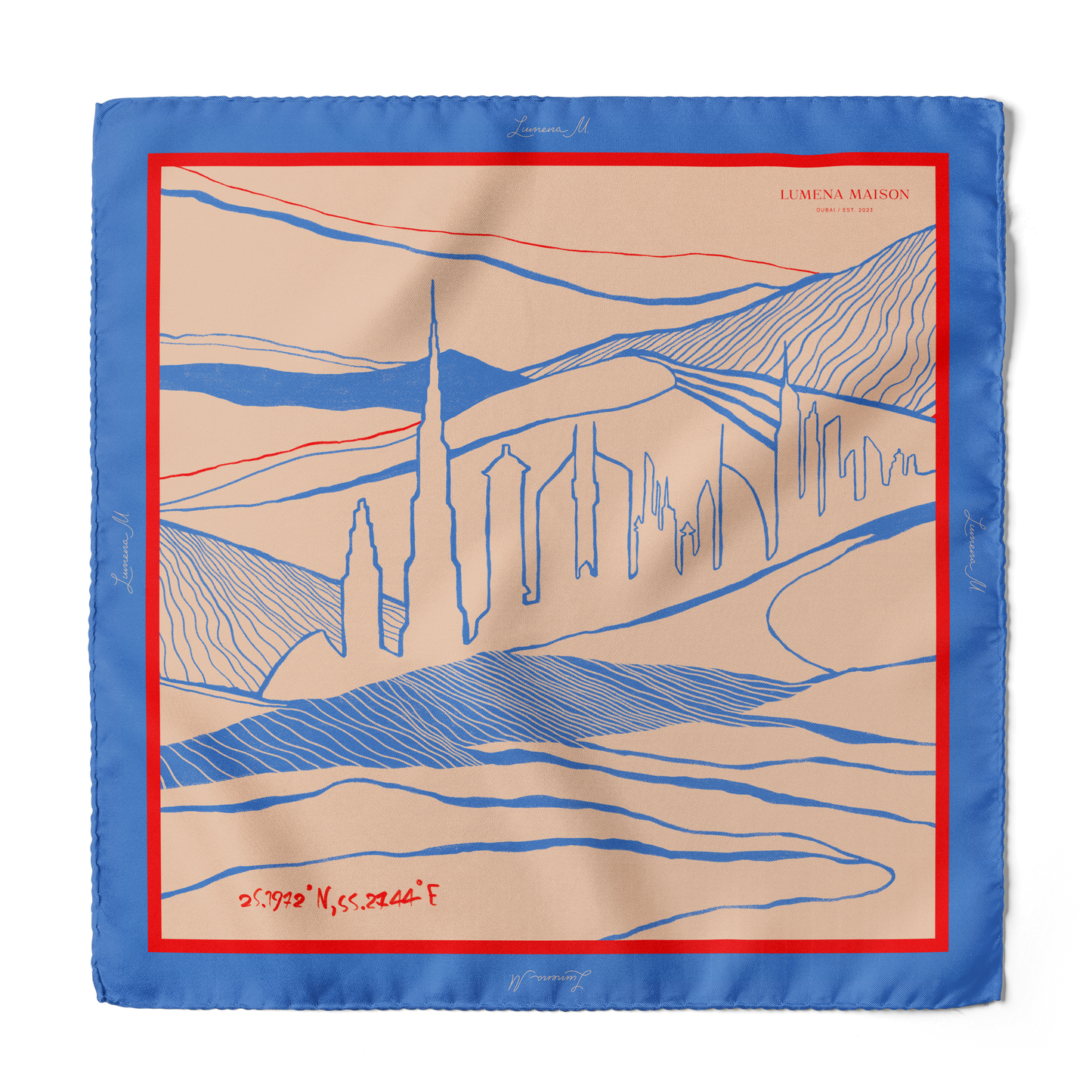 The Dubai skyline (Marine Blue) / Silk scarf