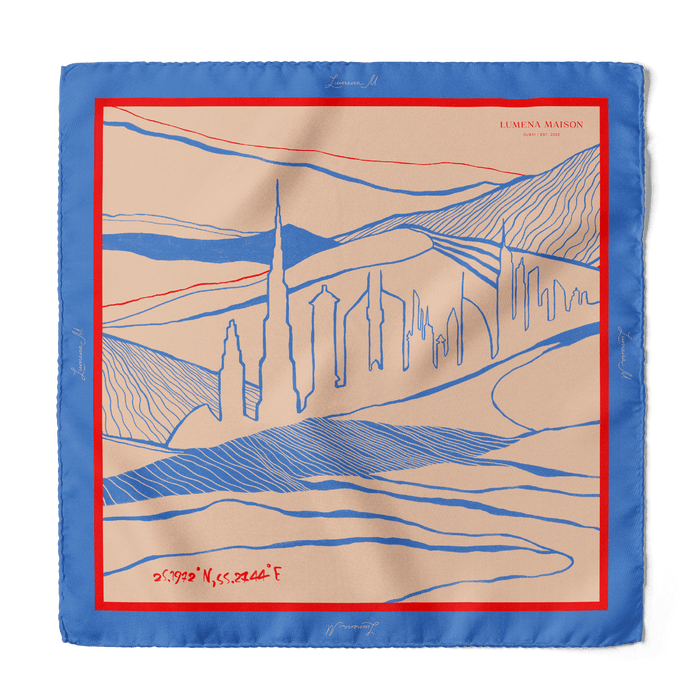 The Dubai skyline (Marine Blue) / Pocket square 35 - Lumena Maison