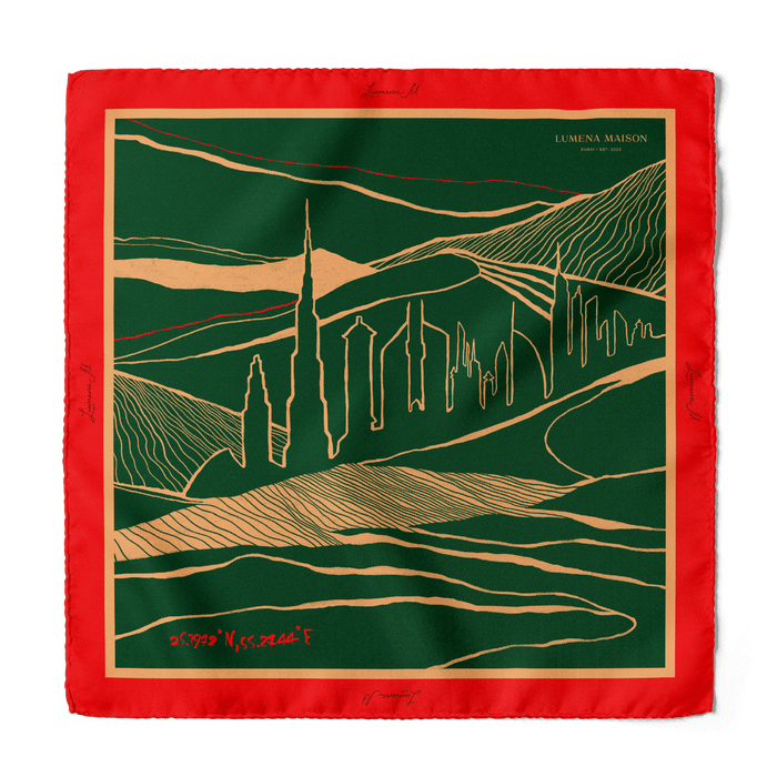 The Dubai skyline (Emerald Green) / Pocket square 35 - Lumena Maison