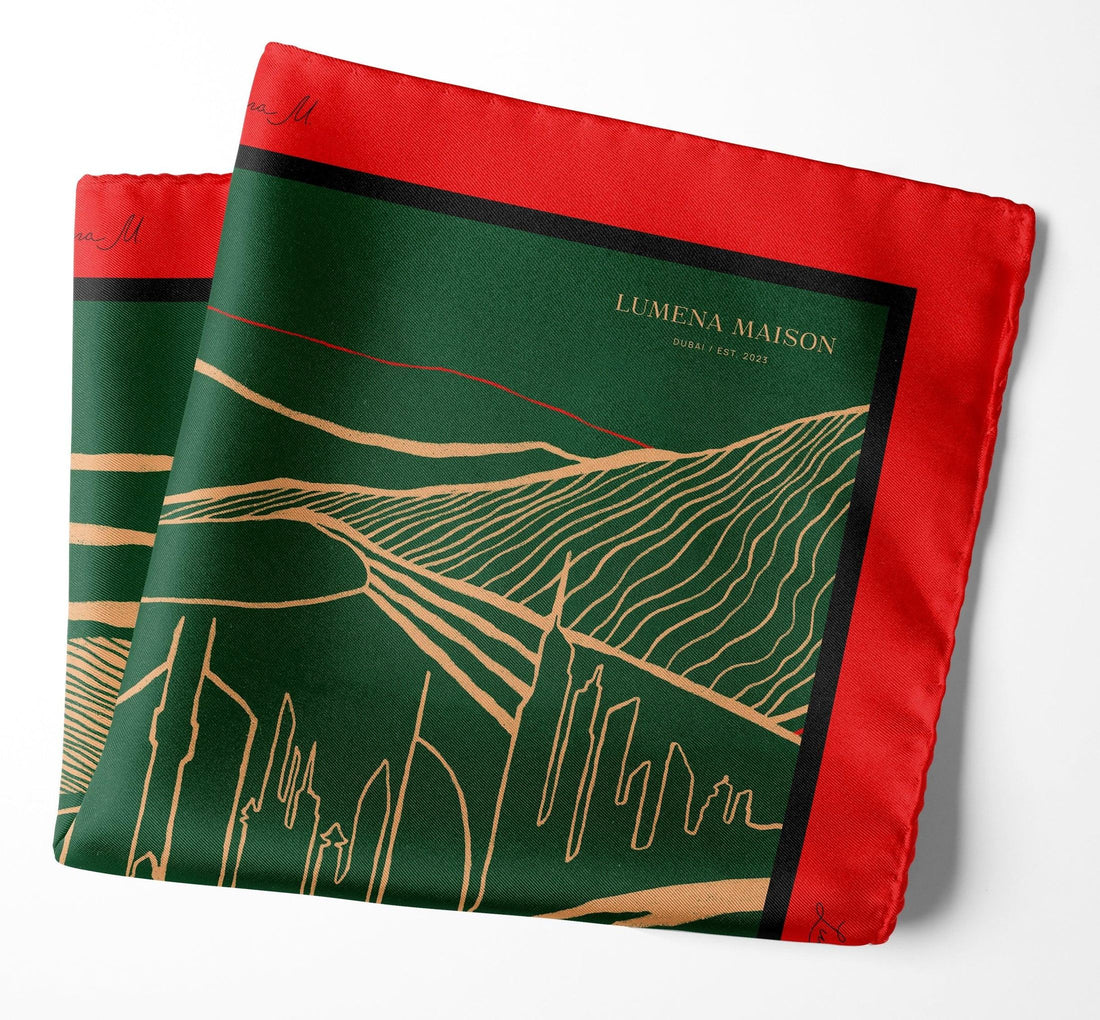 The Dubai skyline (Emerald Green) / Pocket square 35 - Lumena Maison