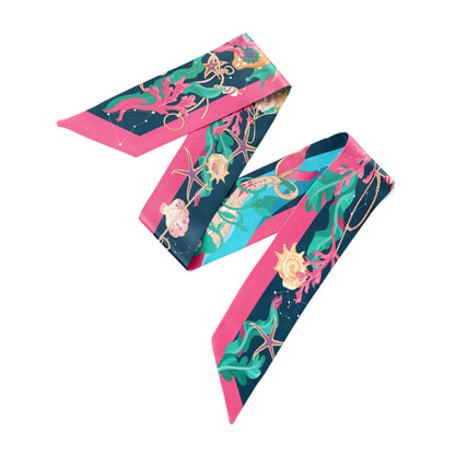 The Secrets of the Emirati Dhow (Navy Blue, Fuchsia)/ Silk twilly scarf