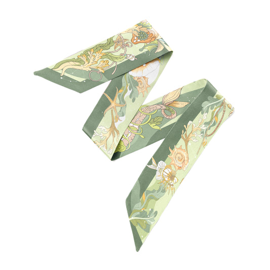 The Secrets of the Emirati Dhow (Lime Green and Oyster White )/ Silk twilly scarf