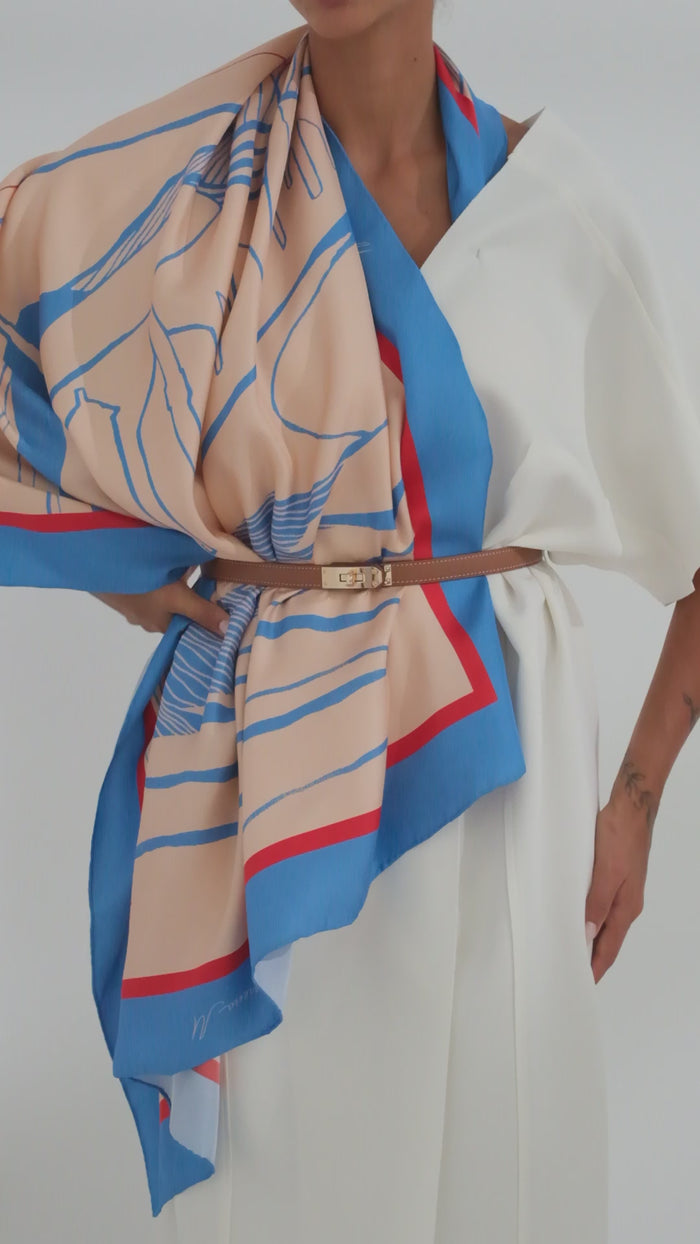 The Dubai skyline (Marine Blue) / Silk scarf