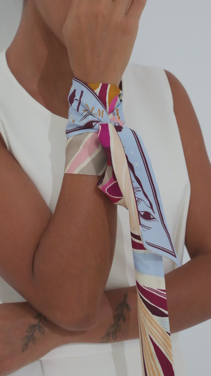 The Palm (Burgundy & Provence Blue second side) / Silk twilly scarf