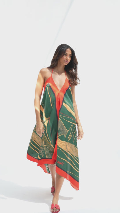 The Dubai skyline (Emerald Green) / Silk dress