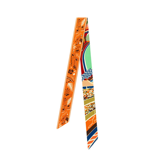 Formula 1 Abu Dhabi (Orange) / Silk twilly scarf - Lumena Maison