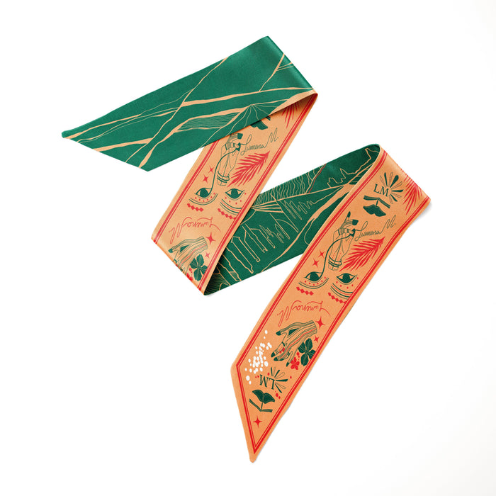 The Dubai skyline (Emerald Green) / Silk twilly scarf - Lumena Maison