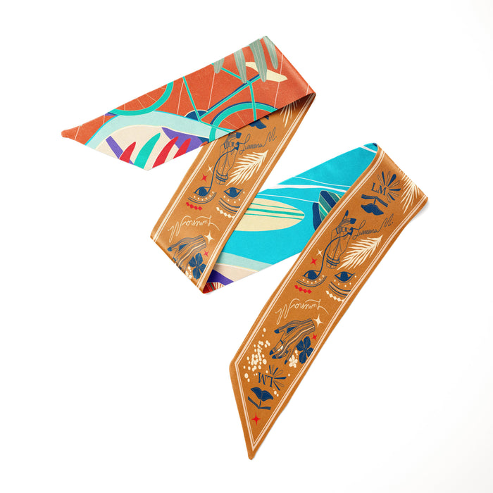 The Dubai Kite beach (Brick Orange) / Silk twilly scarf - Lumena Maison