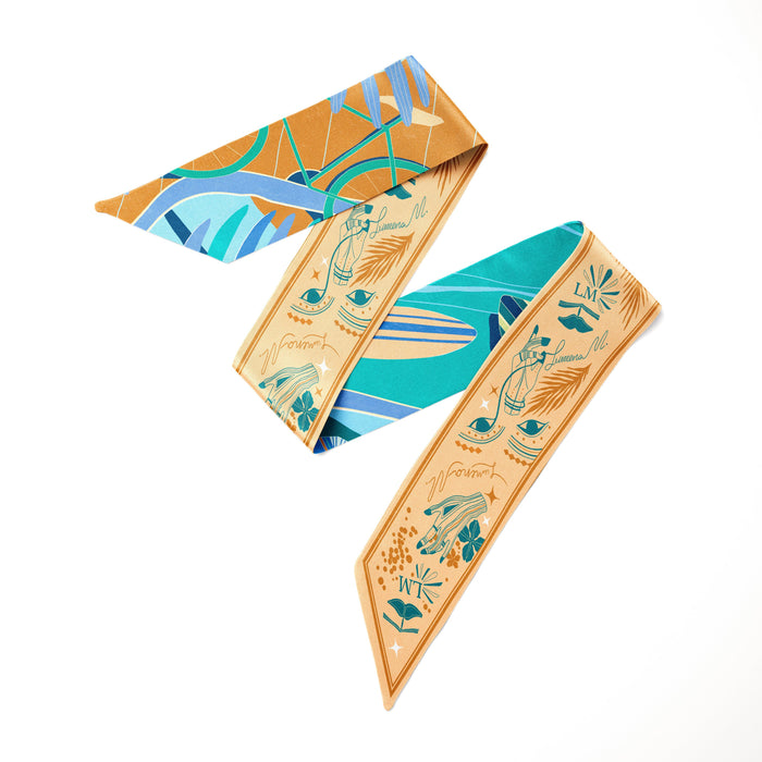 The Dubai Kite beach (Tuscany Yellow second side) / Silk twilly scarf - Lumena Maison